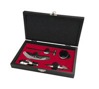 H&H Cofre Sommelier de madera negra - Juego de 6 piezas con sacacorchos camarero, tapón salvavidas, tapón vertedor y anillo antigoteo, elegante kit de regalo para amantes del vino