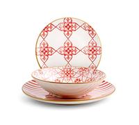 H&H Damasco Stoneware - Vajilla de 18 piezas