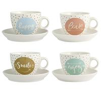 H&H Enjoy Juego de 4 tazas de té en porcelana con plato