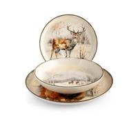H&H, Hood River - Juego de vajilla de gres de 18 piezas con diseño de ciervo, apto para lavavajillas