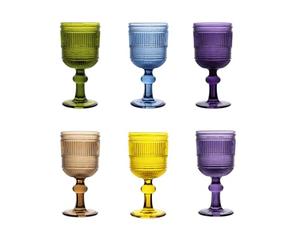 H&H Hydra - Juego de 6 copas de cristal, varios colores, 24 cl