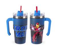 H&H Ironman Armored - Taza térmica con pajita (0,6 L, acero inoxidable, aislamiento térmico, doble pared, reutilizable, antigoteo, ideal para la escuela, oficina, deportes y viajes)