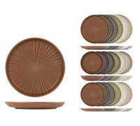 H&H, Juego de 18 platos de gres, Universe Nordic, diseño nórdico, 6 planos de 26 cm, 6 hondos de 20,5 cm, 6 frutas de 20 cm, terracota y colores surtidos
