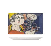 H&H Juego de 6 platos rectangulares - Pablo - en gres decorados - Platos elegantes de 25 x 15 cm, lavables en lavavajillas y microondas - Diseño inspirado en Pablo Picasso