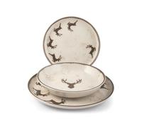 H&H Juego de Mesa Navidad 12 Piezas Wild Mocha en Gres - Platos Planos, Sopas y Postres con Diseño Tradicional y Acogedor, Ideal para Celebraciones Invernales y Festividades