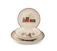 H&H Juego de Mesa Navidad 18 Piezas Santa Express en Gres - Platos Planos, Sopas y Postres con Diseño Navideño de Luces, Regalos y Magia, Ideal para Crear una Mesa Elegante y Festiva