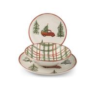 H&H Juego de Mesa Navideño 12 Piezas Adventure en Gres - Platos Planos, Sopas y Postres - Perfecto para Crear un Ambiente Acogedor para las Fiestas