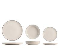 H&H Juego de Vajilla 12 Piezas Pearl Porcelana Color Marfil - Servicio Completo para Mesa Elegante - Platos y Complementos Resistentes y Finos