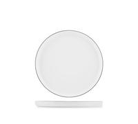 H&H, Lagom - Juego de 6 platos de postre de porcelana de color marfil con borde negro, elegantes y refinados, 21,5 cm de diámetro, perfectos para postres y frutas