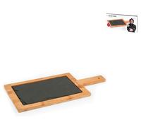 H&H Lifestyle Tabla De Bambú Con Plato De Pizarra, 19 X 42 Cm
