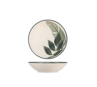 H&H Maranta - Juego de 12 platos hondos de gres, decorados, verde y marfil, 20,5 cm