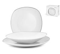 H&H Marco Juego de Platos Vajilla 18 Piezas, Porcelana, Color Blanco