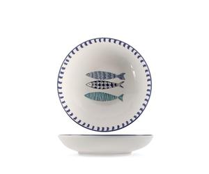 H&H Mediterraneo - Juego de 6 platos hondos de cerámica, 20 cm, para playa, verano y pescado