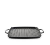 H&H Parrilla de hierro fundido esmaltado cuadrada 32 cm con 2 asas, compatible con inducción y todas las placas de cocción