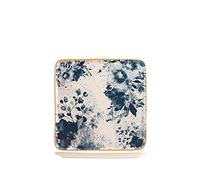 H&H Piatto Quadrato Indigo In Stoneware Beige E Blu Cm 21