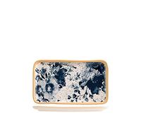 H&H Piatto Rettangolare Indigo In Stoneware Beige E Blue Cm 24X14