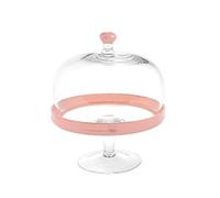 H&H Plato con pie para Torta con Campana, Vidrio, Transparente/Rosa, 26 cm/Diámetro 22 cm