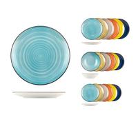 H&H Caribe - Servicio de mesa, 18 platos de Stoneware, colores surtidos, lavavajillas, mesa alegre, verano