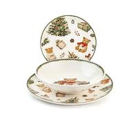 H&H Teddy Bear - Servicio de mesa, 18 platos, de gres, Navidad, fiestas