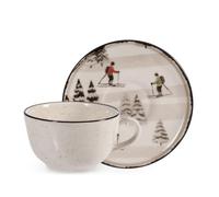 H&H Set 2 Tazze T Retro Skier Con Piattino In Stoneware Cc 200