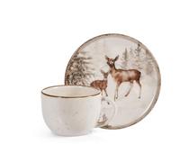 H&H Set 4 Tazze Caffe Magical Deer Con Piattino In Stoneware Cc 115