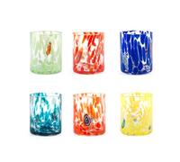 H&H Set 6 Bicchieri Veneziano In Vetro Decorato Multicolore Cl 36