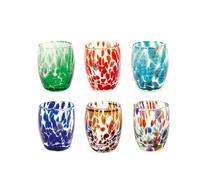 H&H Set 6 Bicchieri Veneziano In Vetro Decorato Multicolore Cl 5