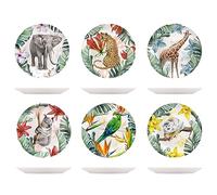 H&H Set 6 Piatti Frutta Exotic In New Bone China Avorio Decorato Cm 21