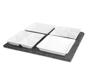 H&H Set Ardesia Con 4 Coppe In Porcellana Quadra Cm30X30