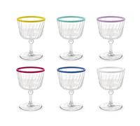 H&H - Set de 12 copas acrílicas transparentes con borde de color, 25 cl, ideales para jardín, piscina, camping o barco