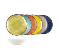 H&H Set De 12 Platos Fondos Caribe En Stoneware Asortidos De 20,5 Cm