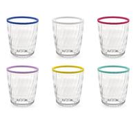 H&H - Set de 12 vasos acrílicos transparentes con borde de color, 43 cl, ideales para jardín, piscina, camping y exteriores