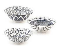 H&H Set de 3 Cuencos Poke Redondos de Porcelana Seta 21 cm - Diseño Asortado, Elegante y Moderno - Ideales para Ensaladas, Frutas y Platos Fríos - Apto para Lavavajillas y Microondas
