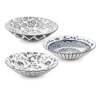 H&H Set de 3 Cuencos Poke Redondos de Porcelana Seta 23 cm - Diseño Asortado, Elegante y Moderno - Ideales para Ensaladas, Frutas y Platos Fríos - Apto para Lavavajillas y Microondas