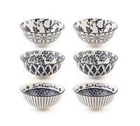 H&H Set de 6 Cuencos Poke Redondos de Porcelana Seta 12 cm - Diseños Asortados, Estilo Moderno - Ideales para Ensaladas, Frutas y Postres - Apto para Lavavajillas y Microondas