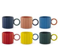 H&H - Set de 6 tazas de té Delight, new bone china 250 ml, colores surtidos, con asa redonda en contraste, elegantes y aptas para uso diario