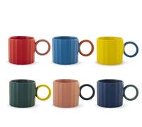 H&H - Set de 6 tazas desayuno Delight, new bone china 420 ml, colores surtidos con asa redonda en contraste, elegantes y aptas para uso diario