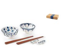 H&H Set Para Sushi Tsubaki 8 Piezas Blanco Porcelana Decorado 12 cm