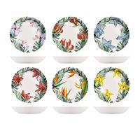 H&H Set 6 Piatti Fondi Exotic In New Bone China Avorio Decorato Cm 21