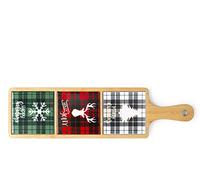 H&H Tabla de cortar de bambú con 3 platos de Stoneware decorados 12 x 44 cm