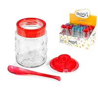 H&H Tarro de cristal con cuchara, multicolor, 250 cc, tamaño mediano