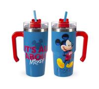 H&H Taza térmica con pajita Mickey All About - Vaso térmico 0,6 l, acero inoxidable | Aislamiento térmico de doble pared | Reutilizable, antigoteo, ideal para la escuela, oficina, deportes y viajes