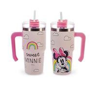 H&H Taza térmica con pajita Minnie Sweet - Vaso térmico 0,6 l, acero inoxidable | Aislamiento térmico de doble pared | Reutilizable, antigoteo, ideal para la escuela, oficina, deportes y viajes