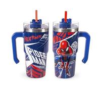 H&H Taza térmica con pajita Spiderman NY - Vaso térmico 0,6 l, acero inoxidable | Aislamiento térmico de doble pared | Reutilizable, antigoteo, ideal para la escuela, oficina, deportes y viajes