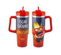 H&H Tumbler térmico Inside Out, Personaje Rabia 0,90L, Mug de acero inoxidable 18/10, con pajita, cero condensación, para bebidas calientes y frías, sin BPA