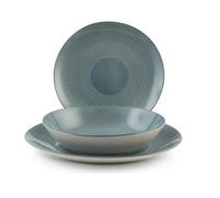 H&H, Vajilla Echo de 18 piezas de porcelana color octanio, forma Coupe - 6 platos llanos, 6 platos hondos, 6 platos de fruta, lavables en lavavajillas y aptos para microondas