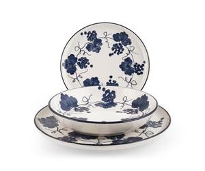 H&H - Vajilla Provence de 18 Piezas en Stoneware Decorado - Servicio de Mesa para 6 Personas con Platos de 26, 20,5 y 20 cm - Apta para Lavavajillas y Microondas