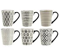 H&H Vhera, Juego de 6 Tazas Mug, Stoneware, Color Crema y Negr, 350 CC.