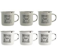 H&H Vintage Juego de 6 Tazas Desayuno, cerámica/gres, Blanco/Gris, 410cc