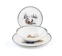 H&H White Forest - Servicio de mesa, 18 platos, de gres, Navidad, fiestas